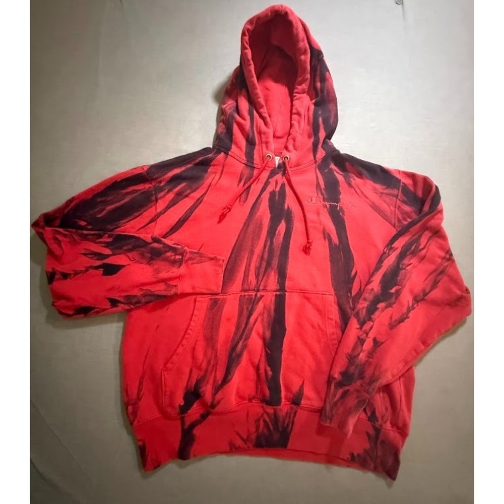 Champion Sweatshirt Adult Medium Red‎ Marbled Pullover Long Sleeves Hoodie.